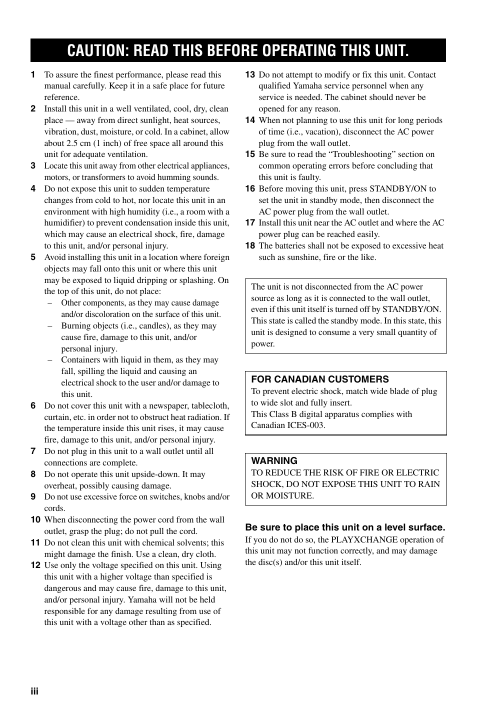 Caution: read this before operating this unit | Yamaha DVD-C961 User Manual | Page 4 / 51