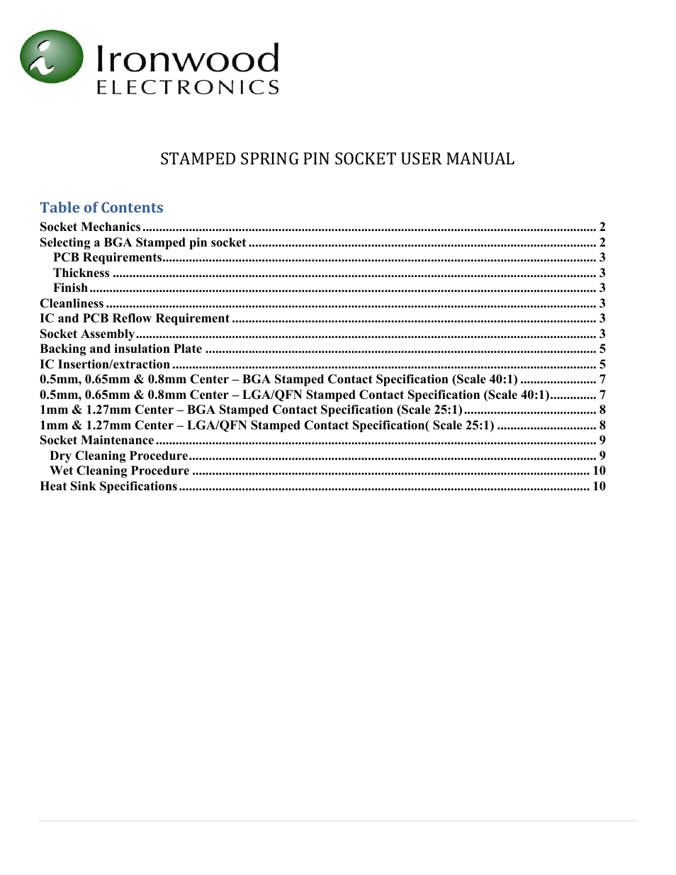 Stamped spring pin socket user manual | Ironwood Electronics SBT User Manual User Manual | Page 2 / 11
