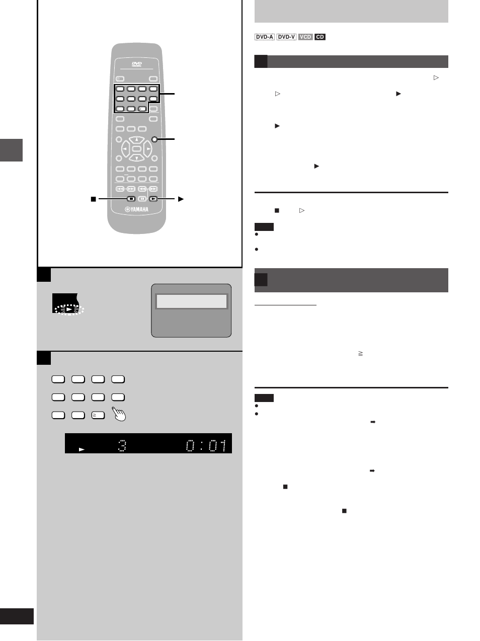 Resume function, Starting play from a selected title or track, Press the numeric buttons | Basic operations, Basic play, Menu ∫ 1 | Yamaha DVD-S1200 User Manual | Page 12 / 32