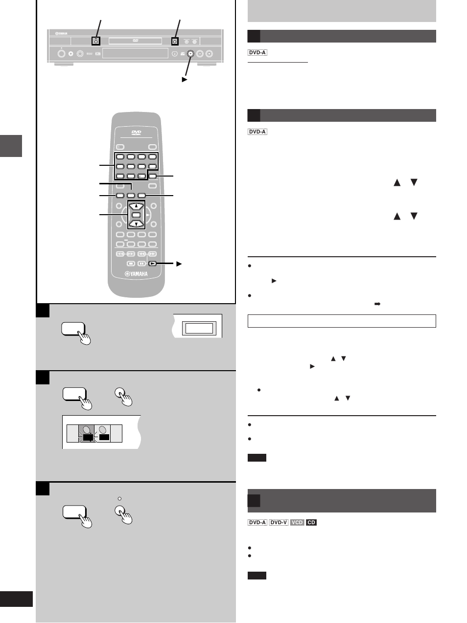 Selecting groups to play, To enjoy even higher quality sound–video off, Bc a | Selecting still pictures–page skip, Press [page, Press [group, Press [video off, Basic operations, Page group video off, Basic play | Yamaha DVD-S1200 User Manual | Page 14 / 32