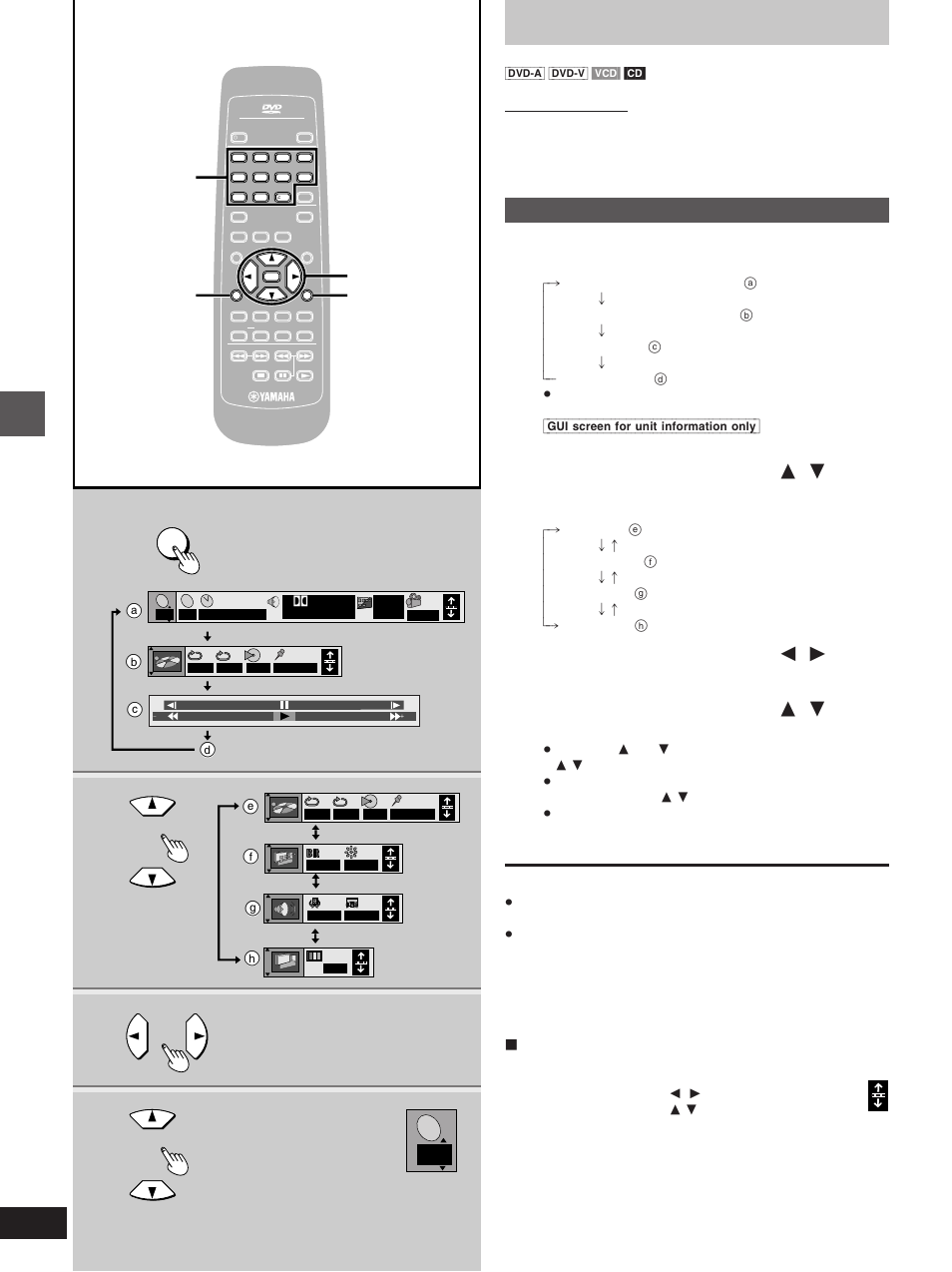 Using gui screens, Common procedures, Press [on screen | Advanced operations, On screen, ºto change the position of the gui screens | Yamaha DVD-S1200 User Manual | Page 20 / 32
