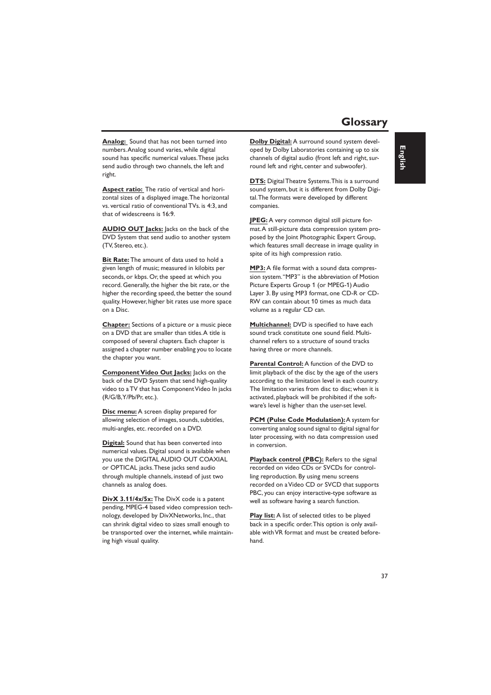 Glossary | Yamaha DVD-S657 User Manual | Page 41 / 44