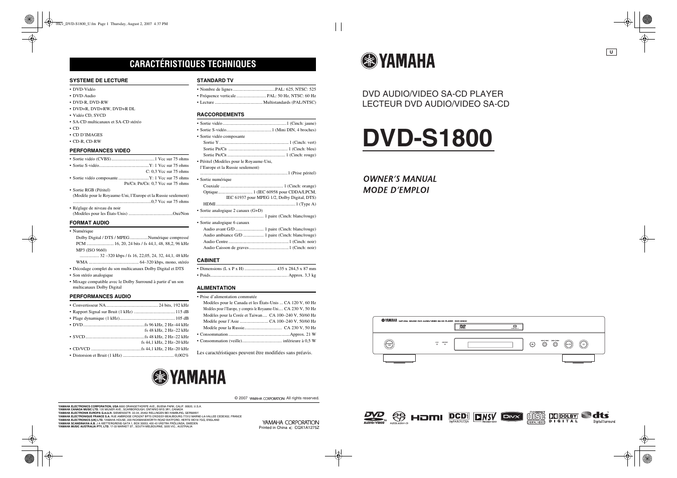 Yamaha DVD-S1800 User Manual | 49 pages