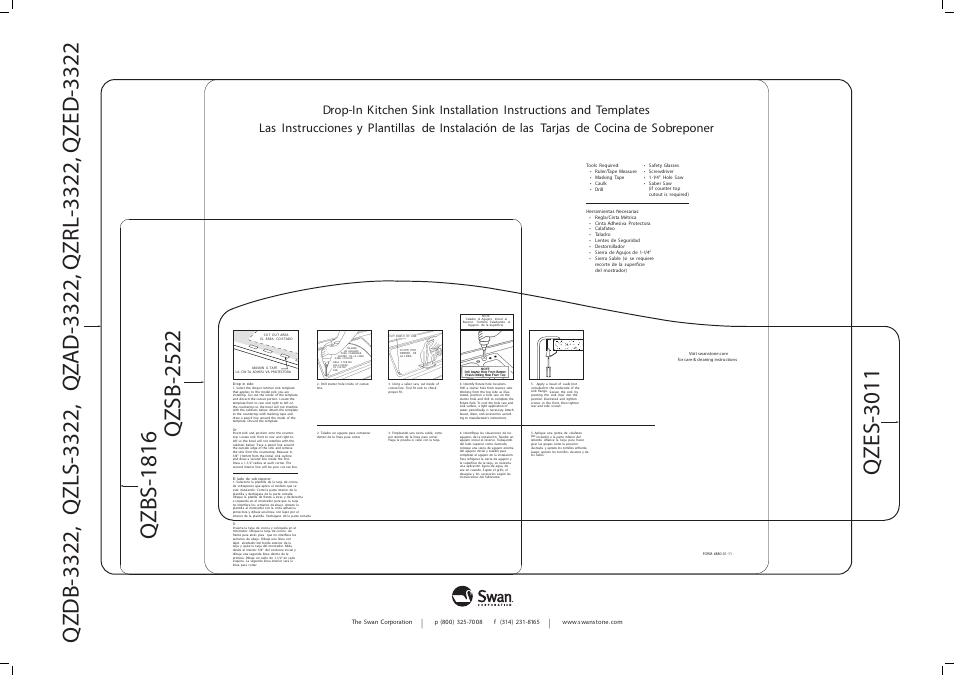 Swanstone QZED-3322 - Installation User Manual | 2 pages