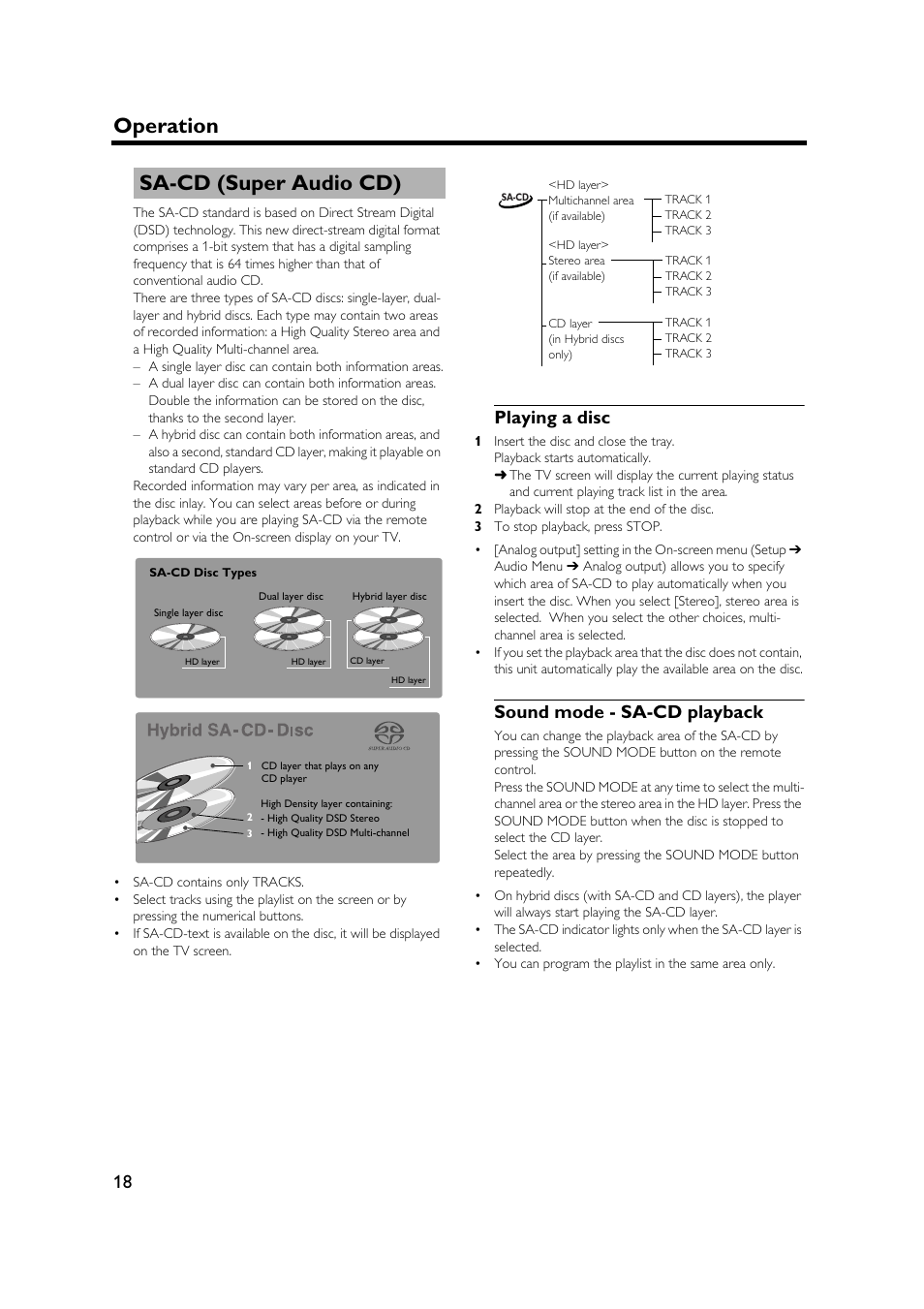 Sa-cd (super audio cd), Playing a disc, Sound mode - sa-cd playback | Playing a disc sound mode - sa-cd playback, Operation | Yamaha DVD-S1500 User Manual | Page 22 / 32