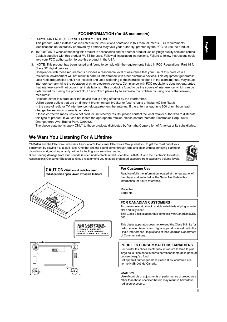 We want you listening for a lifetime, Caution | Yamaha DVD-S1500 User Manual | Page 3 / 32