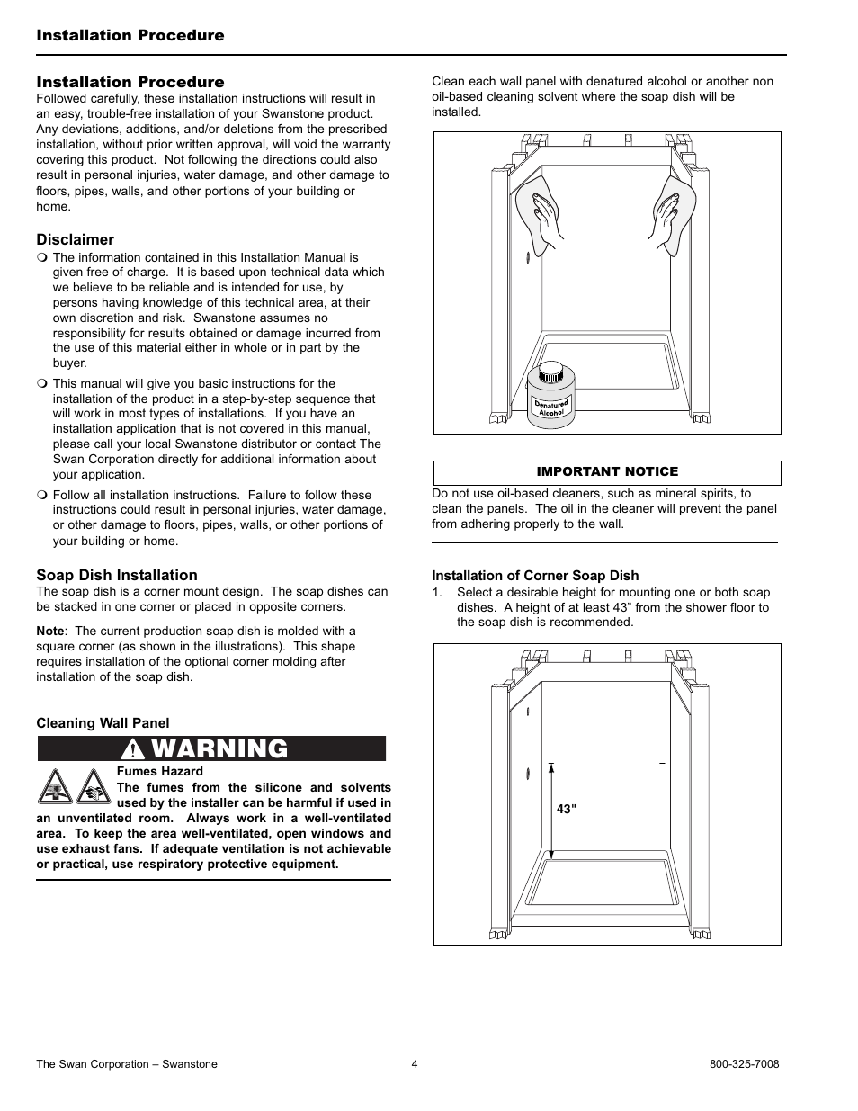 Warning | Swanstone SS-7211 - Installation User Manual | Page 4 / 8