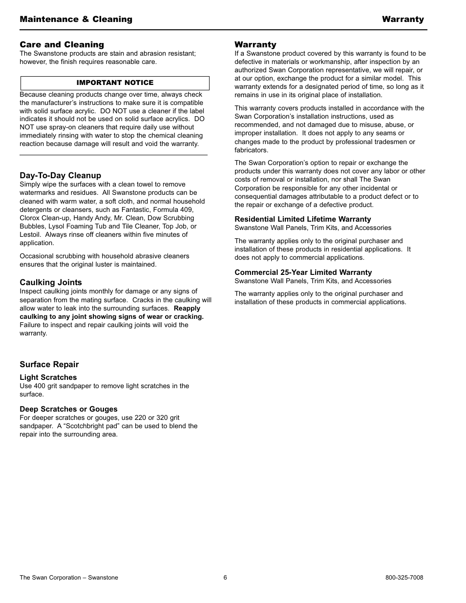 Swanstone SS-7211 - Installation User Manual | Page 6 / 8