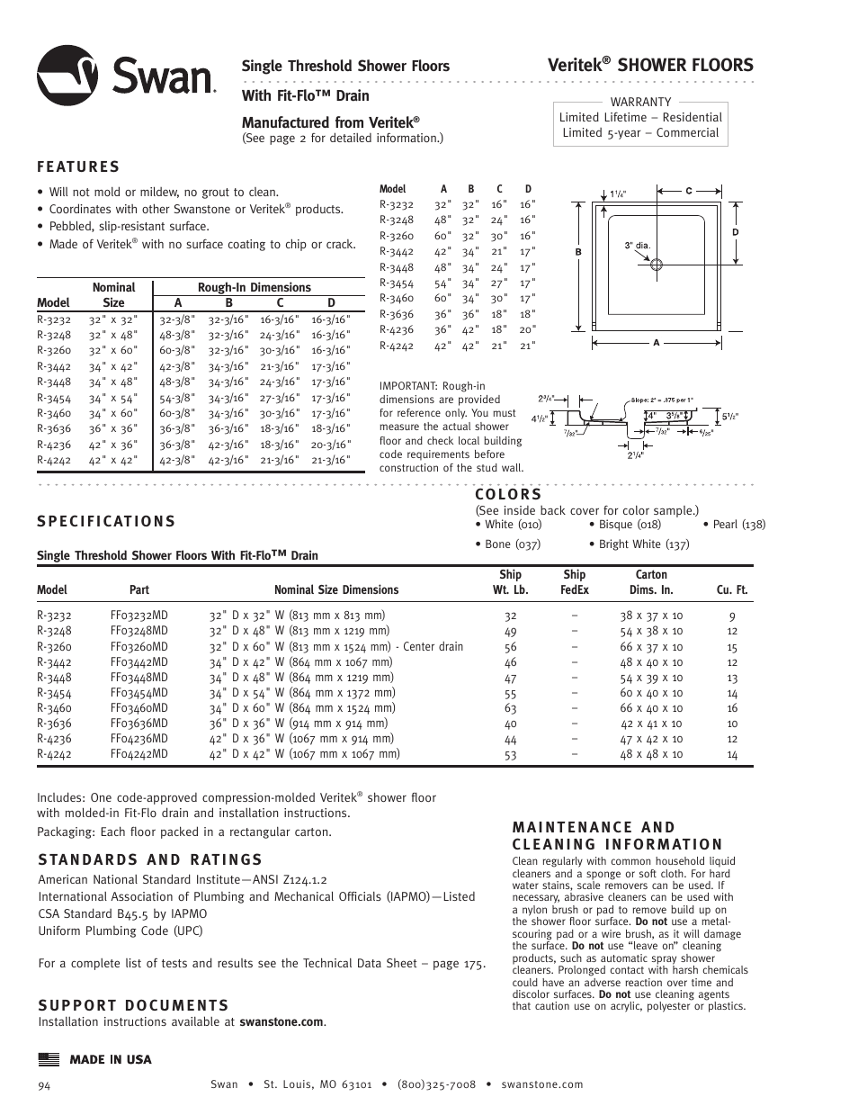 Swanstone R-4242 - Specification User Manual | 1 page