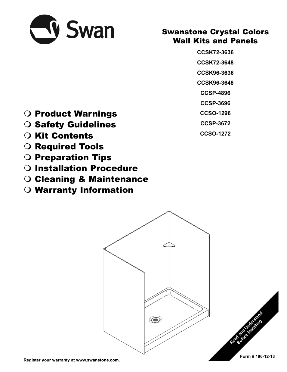 Swanstone CCSP-4896-1 - Installation User Manual | 20 pages