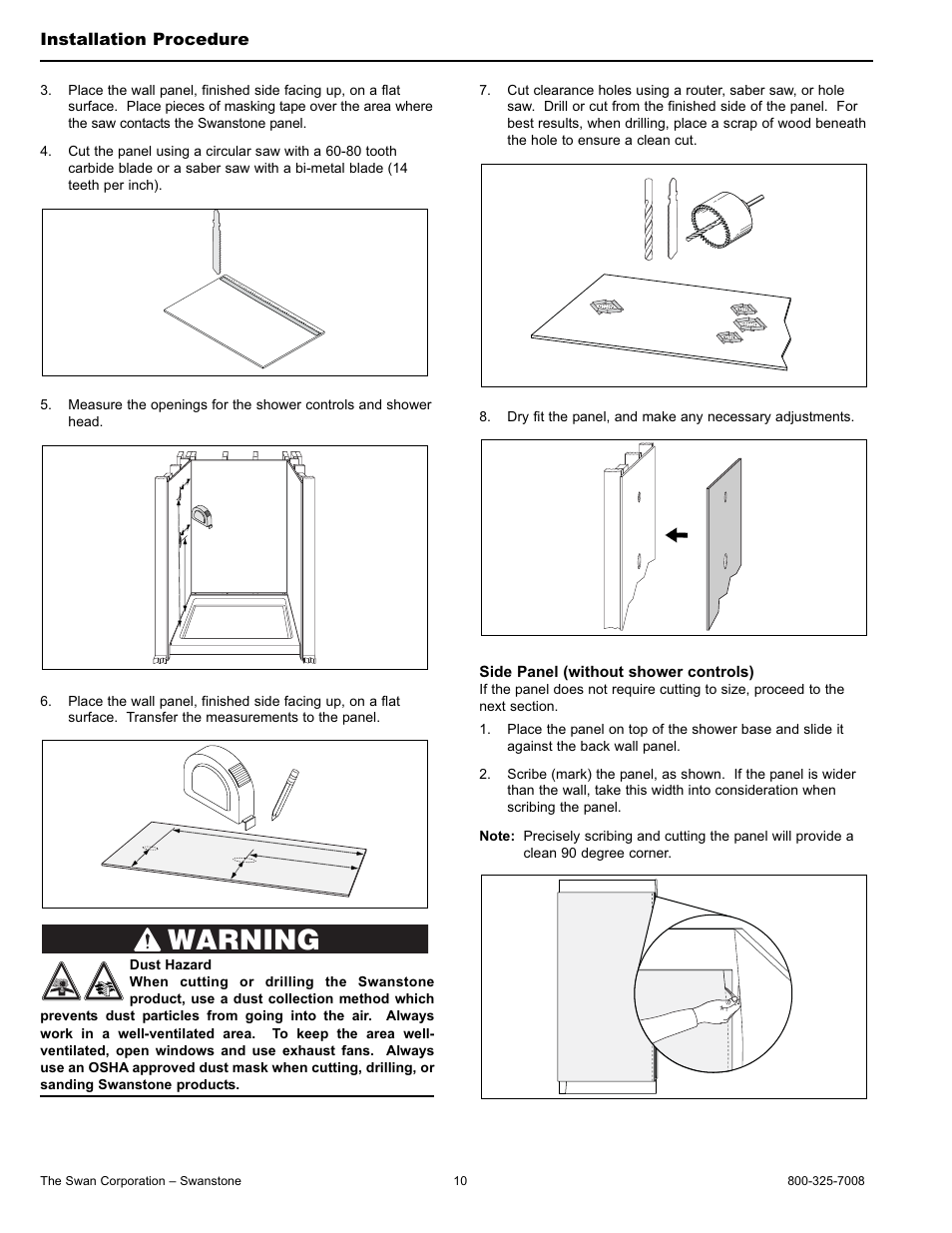 Warning | Swanstone CCSP-4896-1 - Installation User Manual | Page 10 / 20