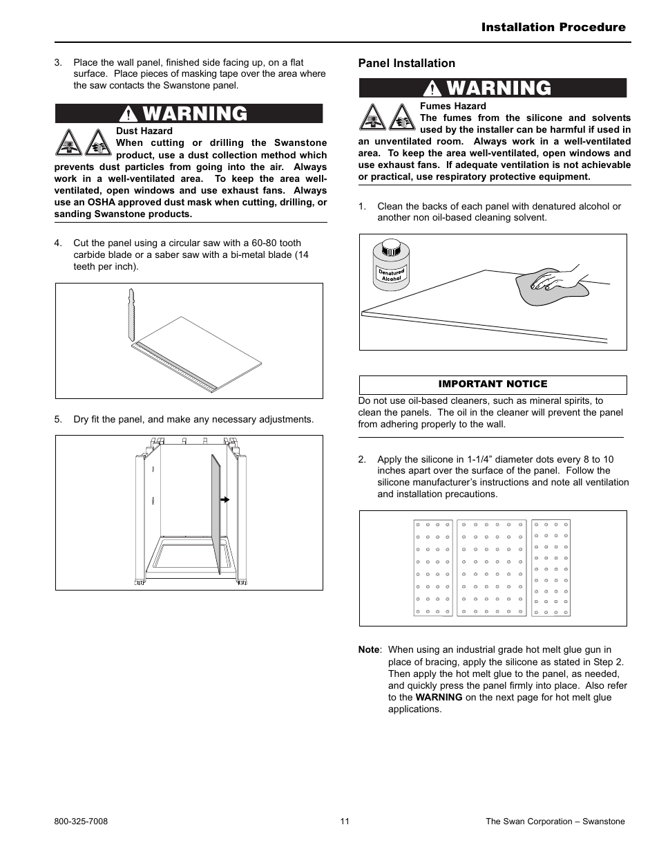 Warning | Swanstone CCSP-4896-1 - Installation User Manual | Page 11 / 20