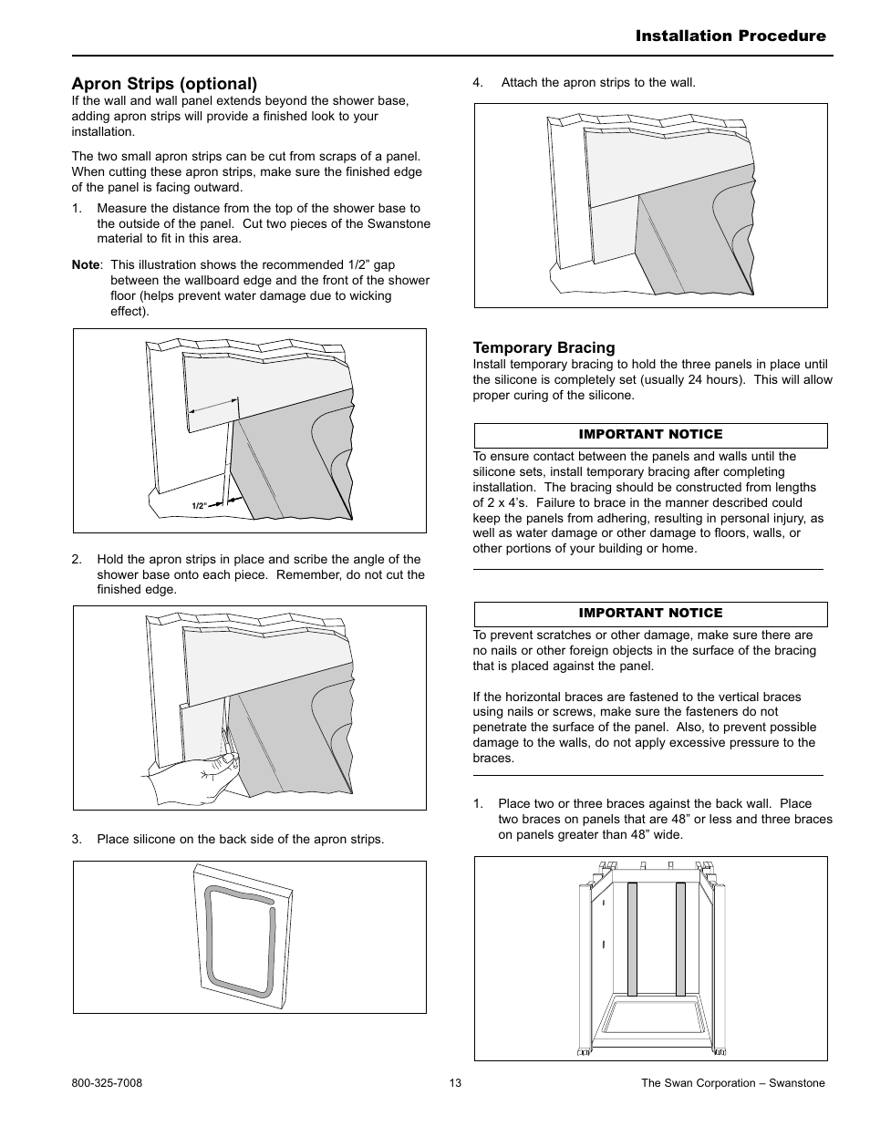 Apron strips (optional) | Swanstone CCSP-4896-1 - Installation User Manual | Page 13 / 20