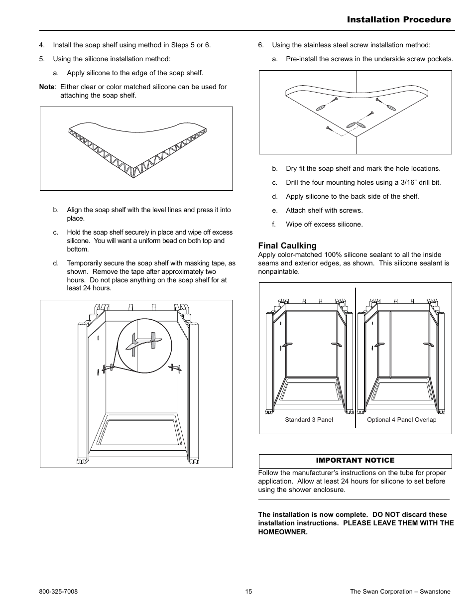 Swanstone CCSP-4896-1 - Installation User Manual | Page 15 / 20