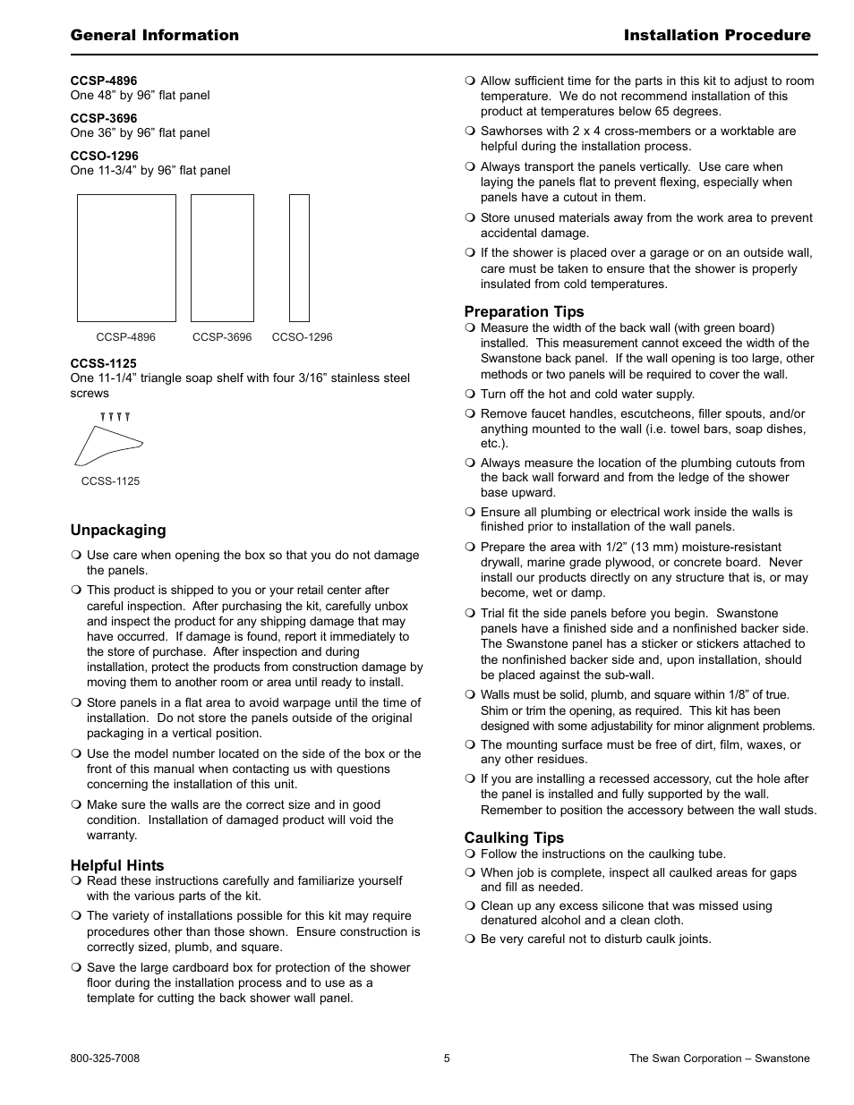 Swanstone CCSP-4896-1 - Installation User Manual | Page 5 / 20