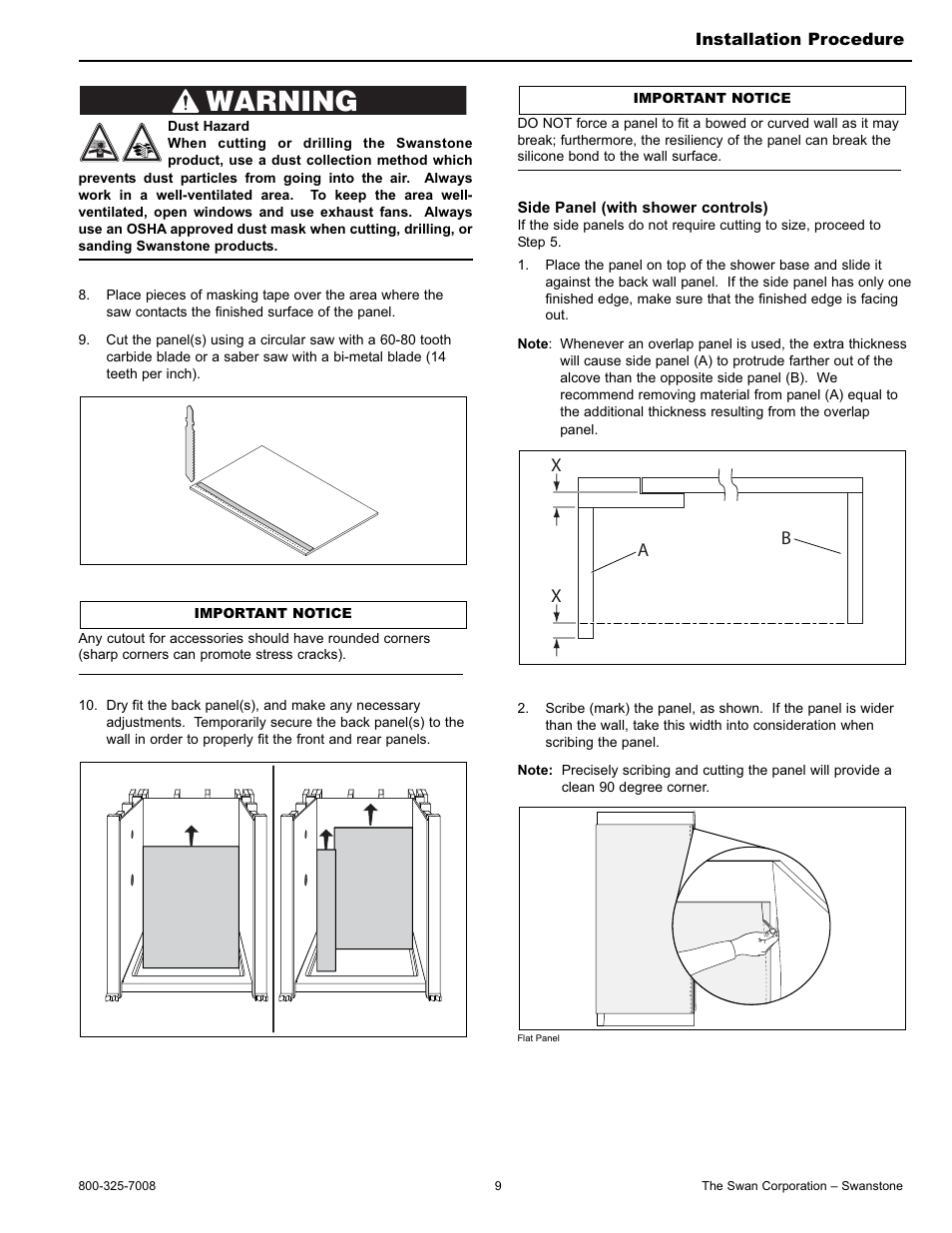 Warning | Swanstone CCSP-4896-1 - Installation User Manual | Page 9 / 20
