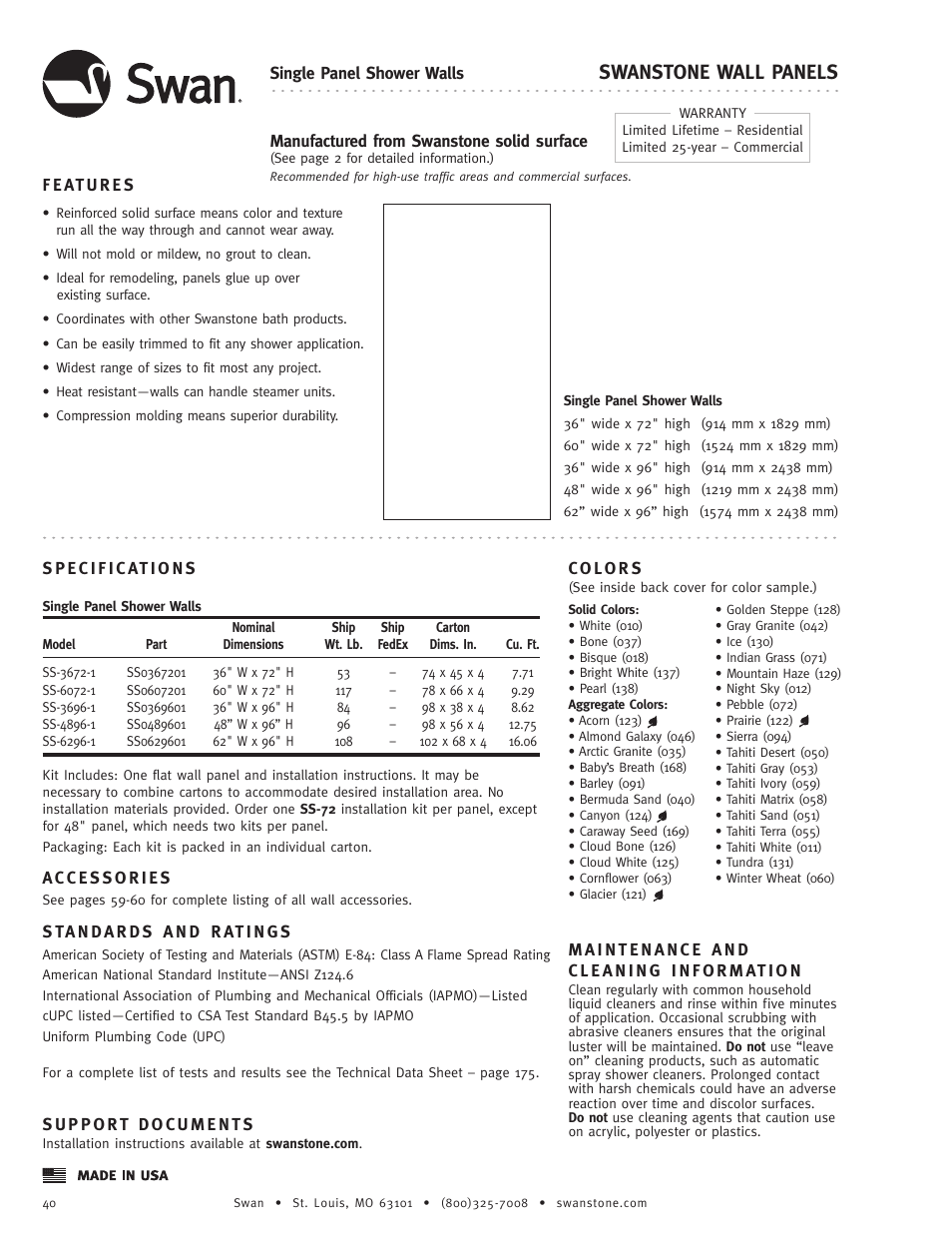 Swanstone SS-6296-1 - Specification User Manual | 4 pages