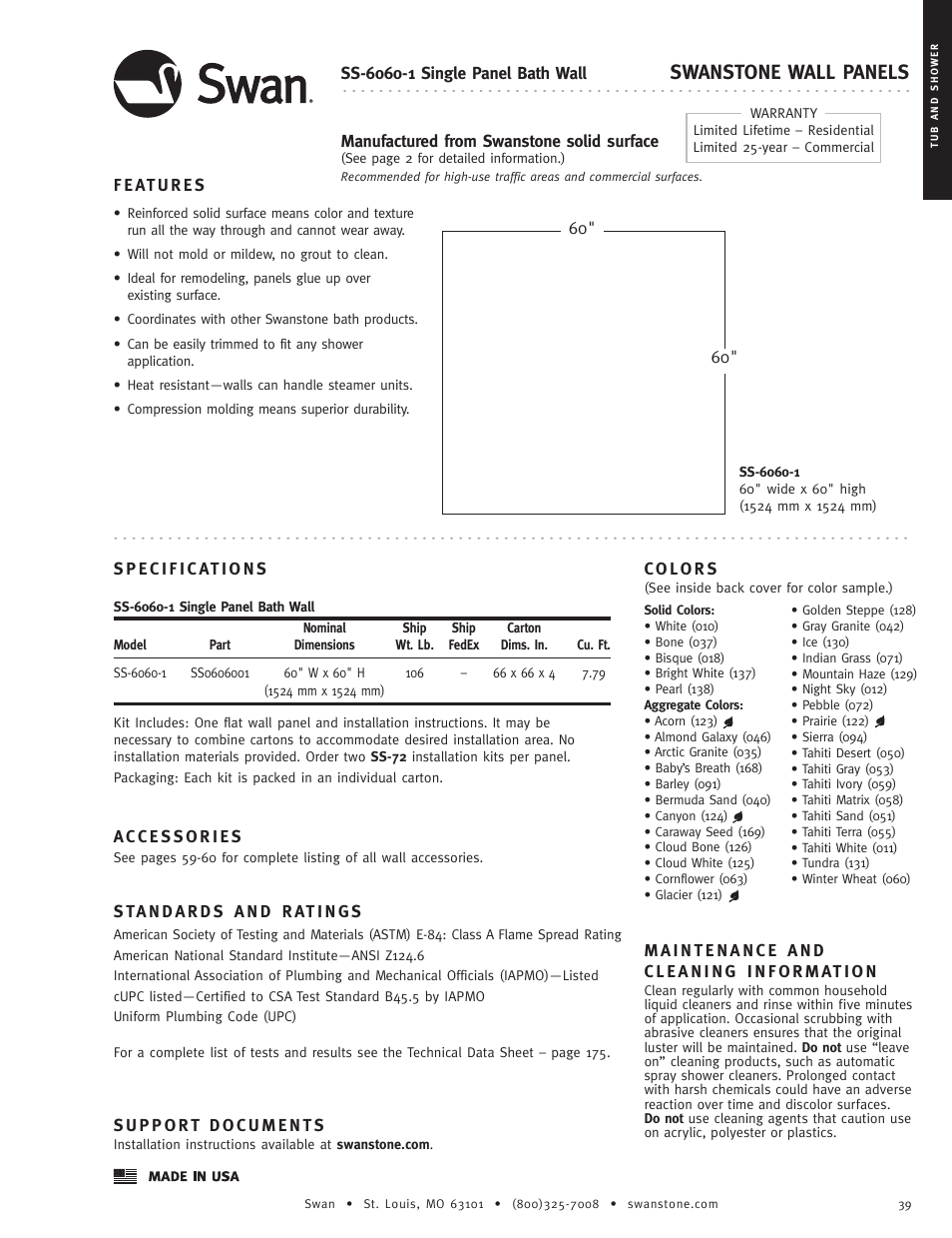 Swanstone wall panels | Swanstone SS-6296-1 - Specification User Manual | Page 2 / 4