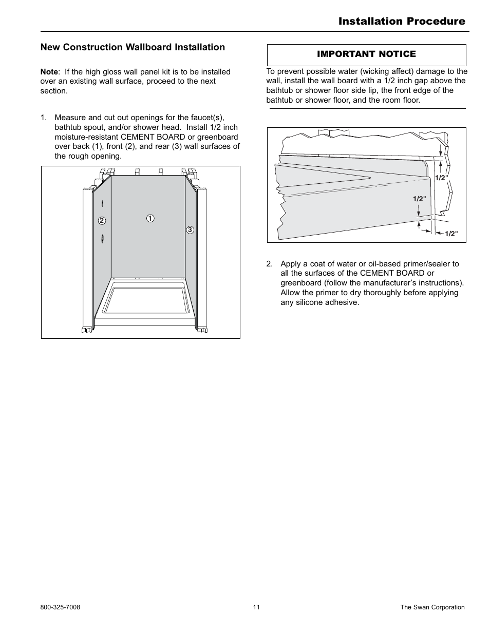 Installation procedure, New construction wallboard installation | Swanstone WW-6000 - Installation User Manual | Page 11 / 32