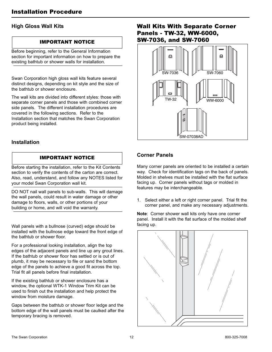 Installation procedure | Swanstone WW-6000 - Installation User Manual | Page 12 / 32