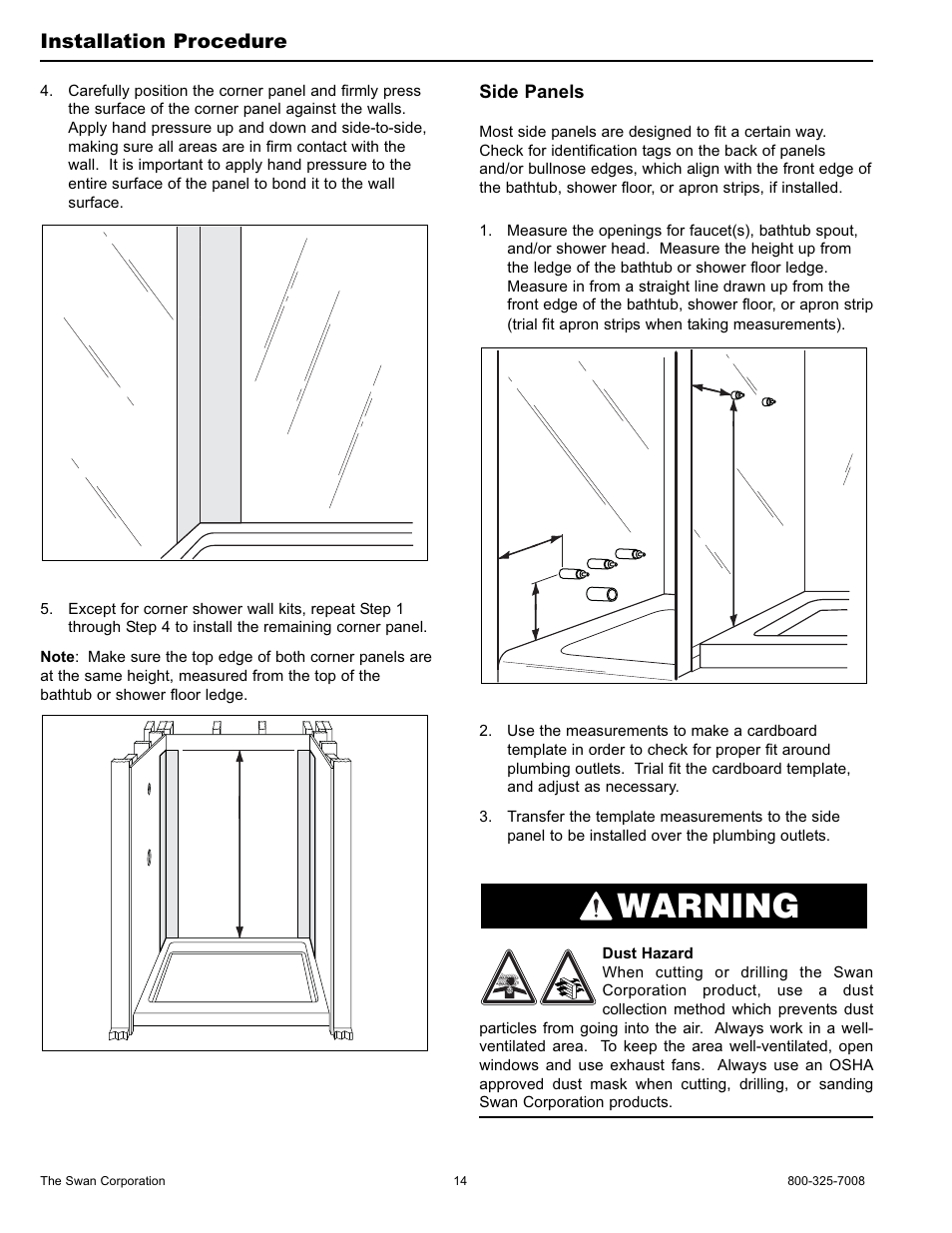 Warning, Installation procedure | Swanstone WW-6000 - Installation User Manual | Page 14 / 32