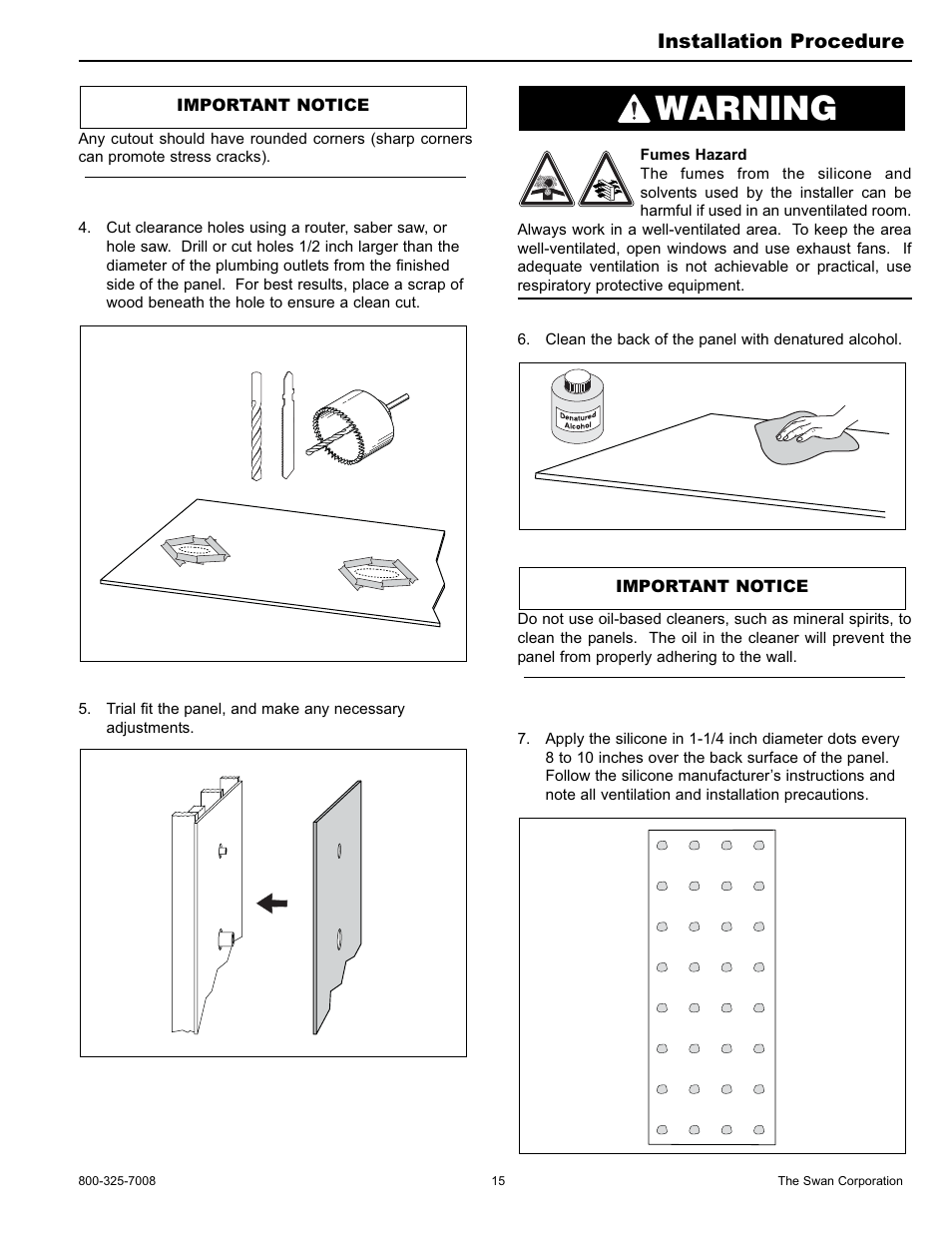 Warning, Installation procedure | Swanstone WW-6000 - Installation User Manual | Page 15 / 32