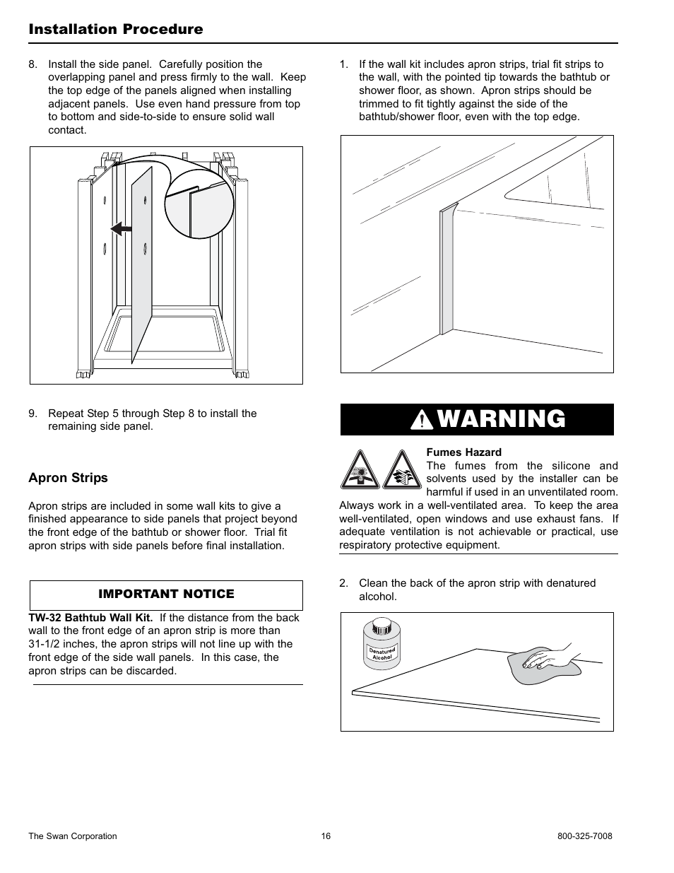 Warning, Installation procedure | Swanstone WW-6000 - Installation User Manual | Page 16 / 32