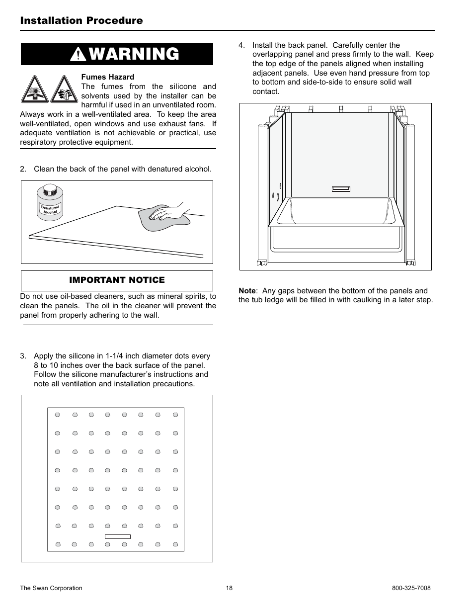 Warning, Installation procedure | Swanstone WW-6000 - Installation User Manual | Page 18 / 32