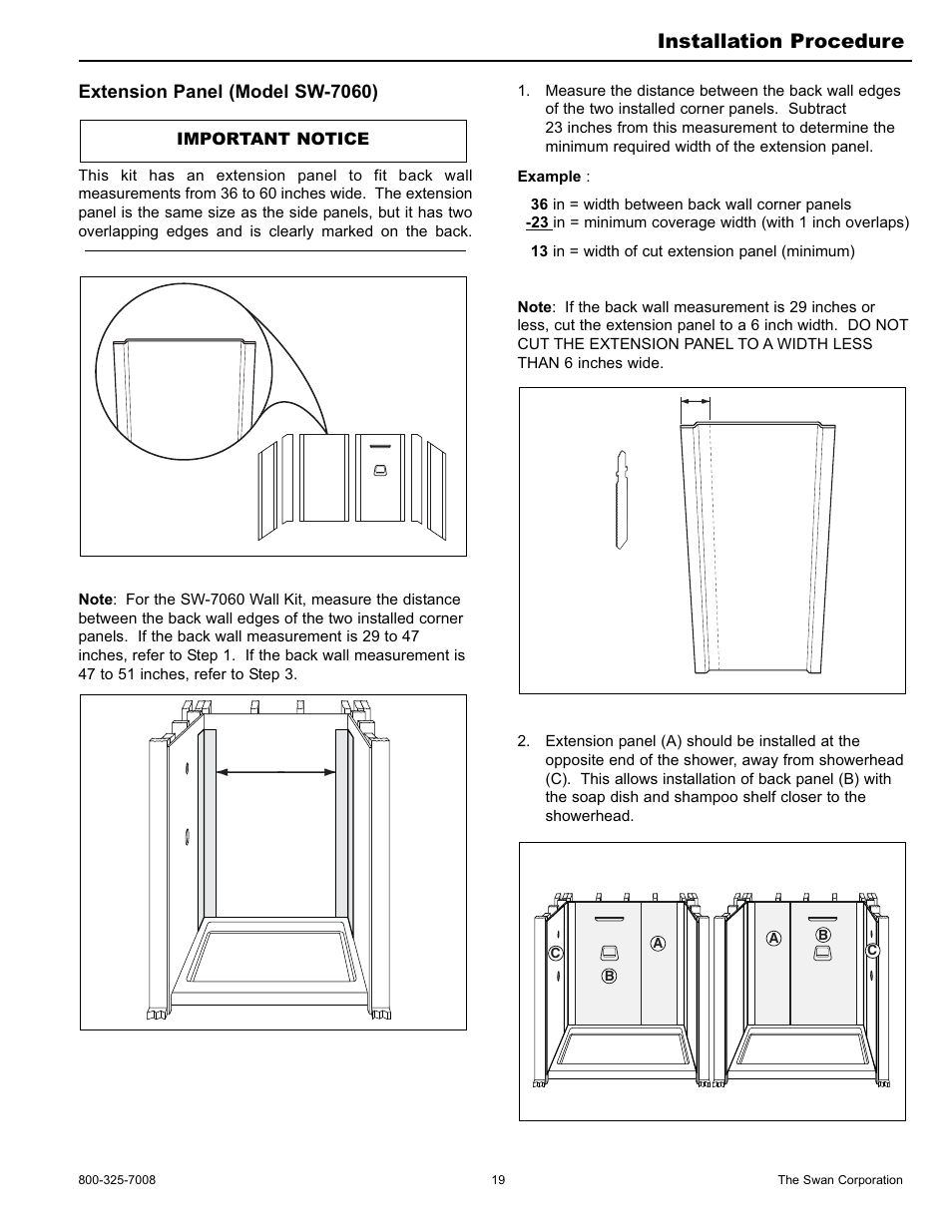 Installation procedure, Extension panel (model sw-7060) | Swanstone WW-6000 - Installation User Manual | Page 19 / 32