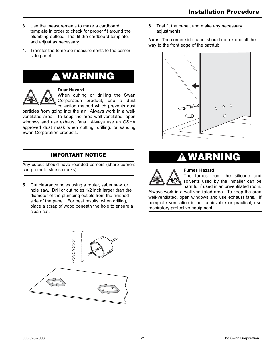 Warning | Swanstone WW-6000 - Installation User Manual | Page 21 / 32