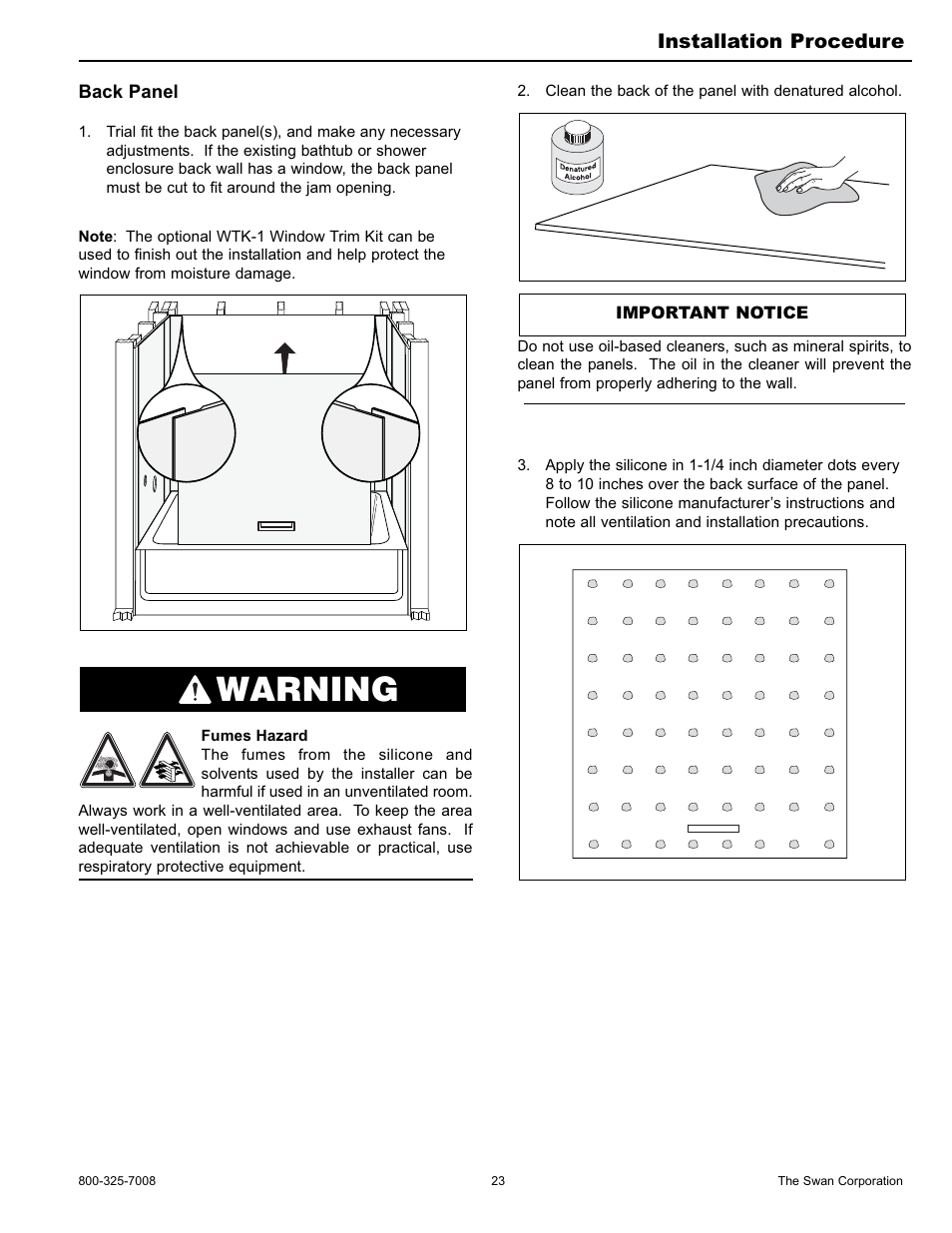Warning, Installation procedure | Swanstone WW-6000 - Installation User Manual | Page 23 / 32
