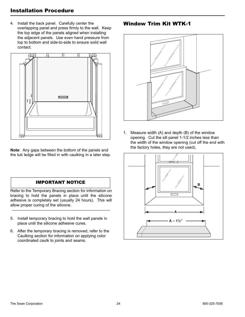 Window trim kit wtk-1, Installation procedure | Swanstone WW-6000 - Installation User Manual | Page 24 / 32