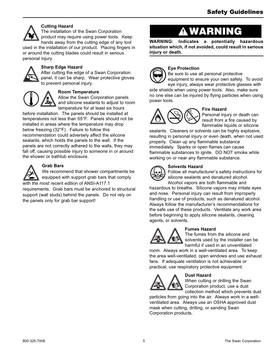 Warning, Safety guidelines | Swanstone WW-6000 - Installation User Manual | Page 5 / 32