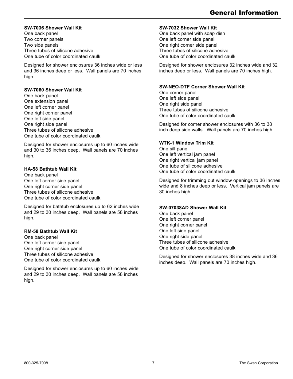 General information | Swanstone WW-6000 - Installation User Manual | Page 7 / 32