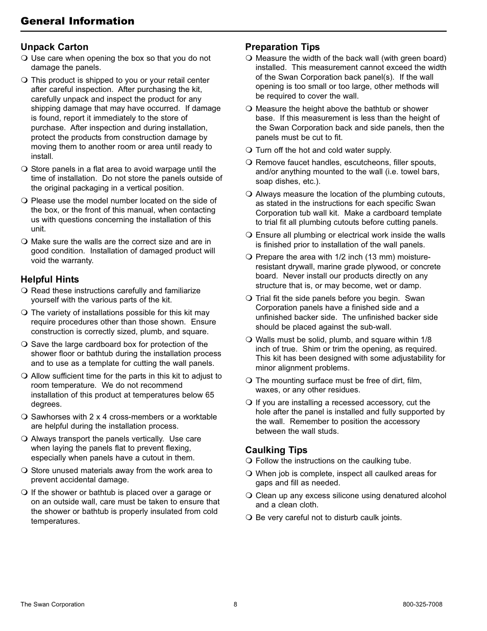 General information | Swanstone WW-6000 - Installation User Manual | Page 8 / 32