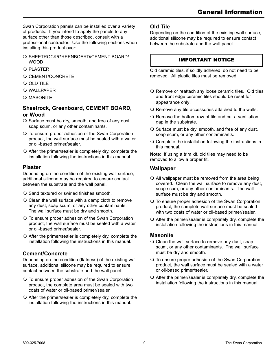 General information | Swanstone WW-6000 - Installation User Manual | Page 9 / 32
