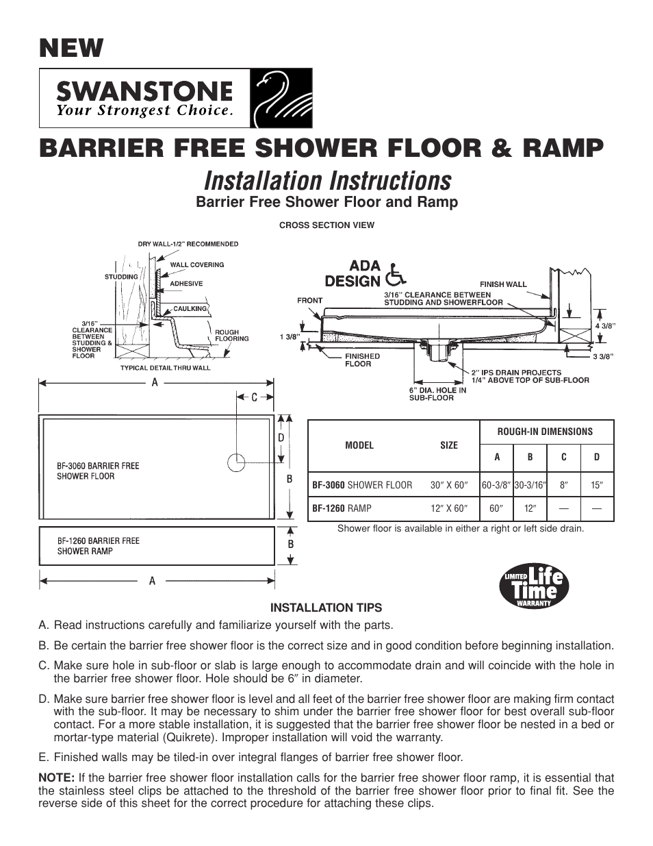 Swanstone FBF-1260 - Installation User Manual | 2 pages