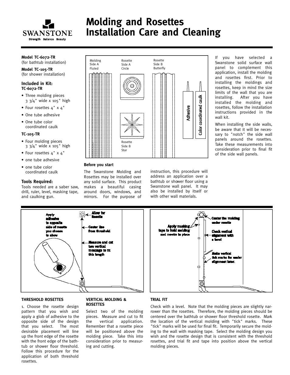 Swanstone TC-6072TR - Installation User Manual | 2 pages