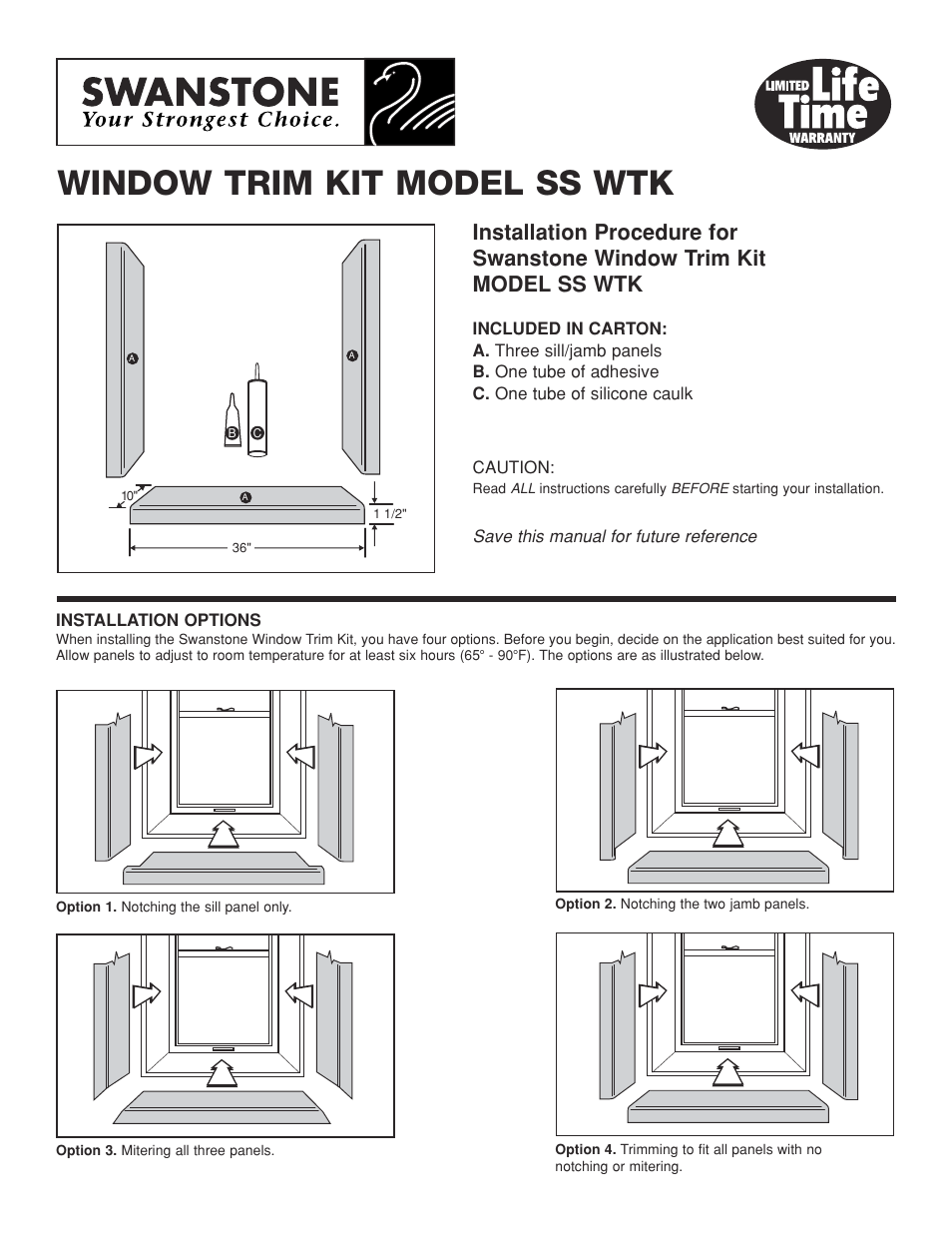 Swanstone SS-WTK - Installation User Manual | 2 pages