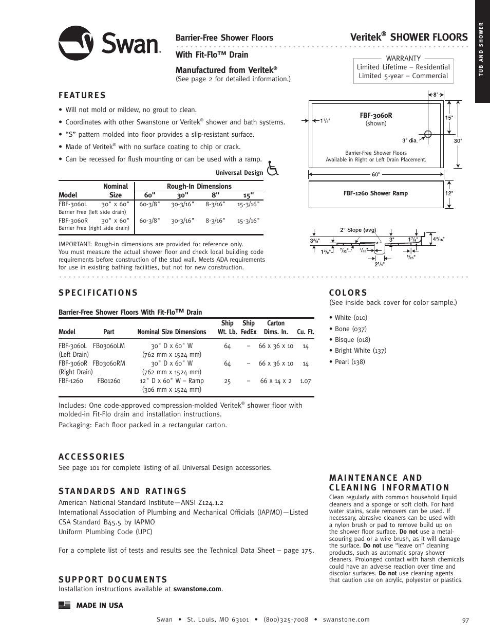 Swanstone FBF-3060L_R - Specification User Manual | 1 page