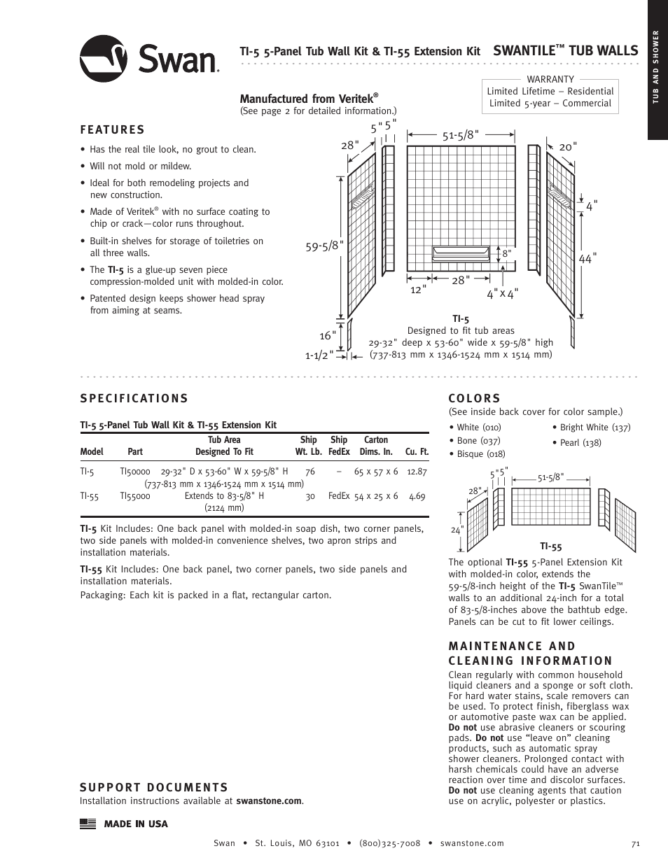 Swanstone TI-55 - Specification User Manual | 1 page