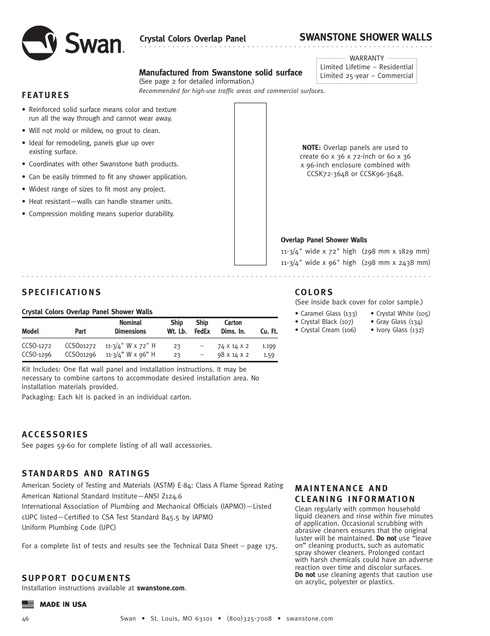 Swanstone CCSO-(xxxx) - Specification User Manual | 1 page