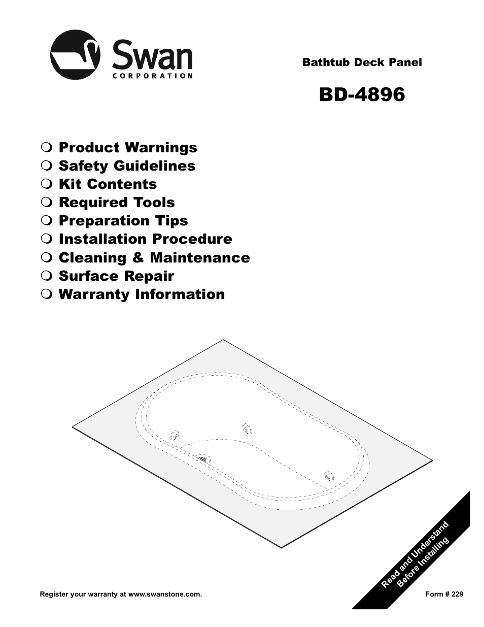 Swanstone BD-4896 - Installation User Manual | 12 pages