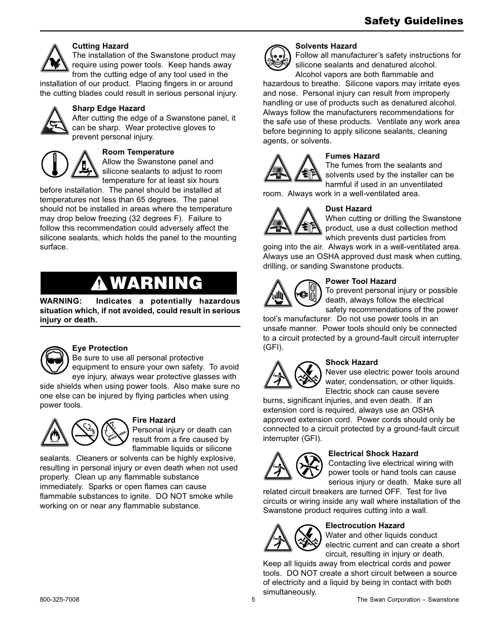 Warning, Safety guidelines | Swanstone BD-4896 - Installation User Manual | Page 5 / 12