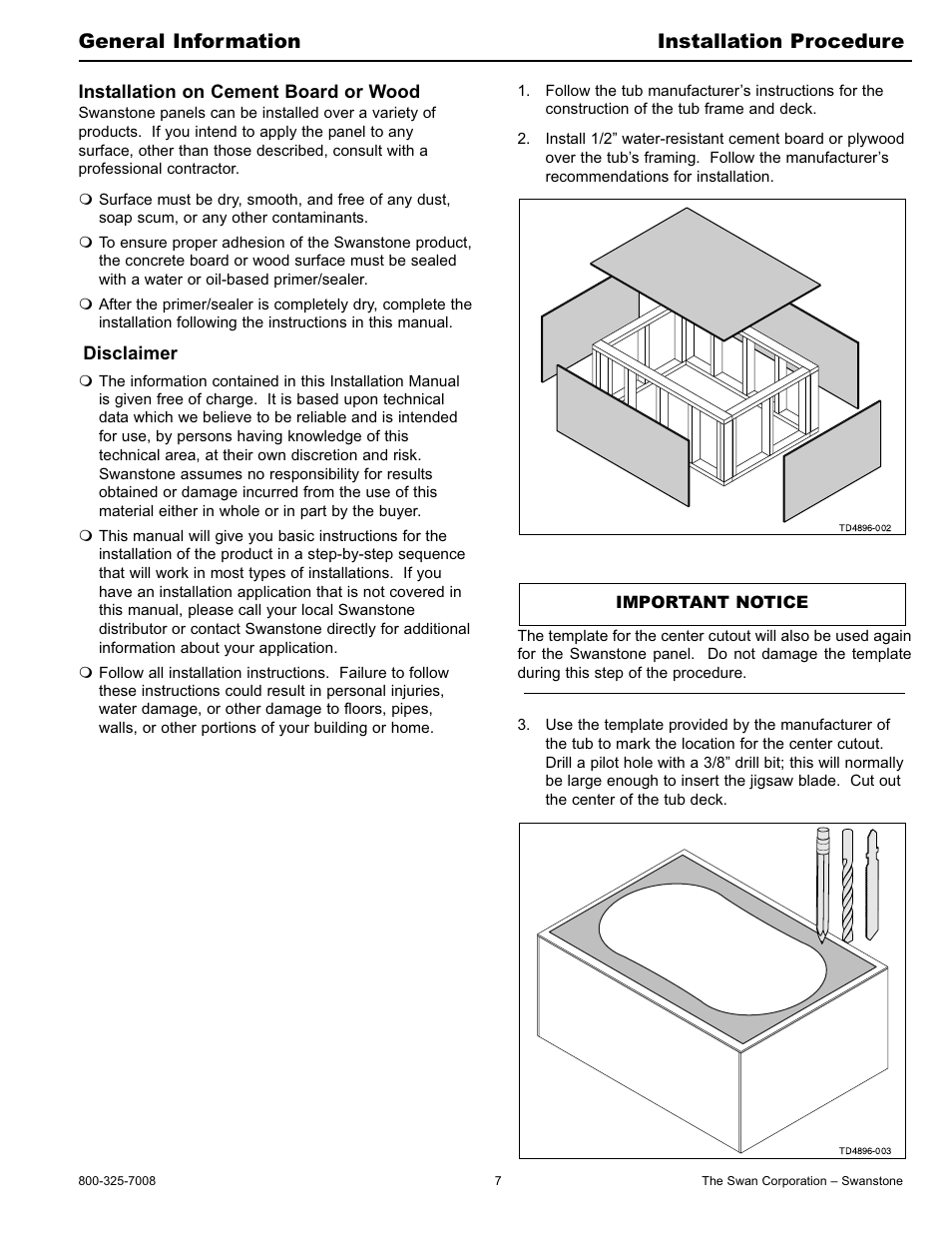 General information installation procedure | Swanstone BD-4896 - Installation User Manual | Page 7 / 12