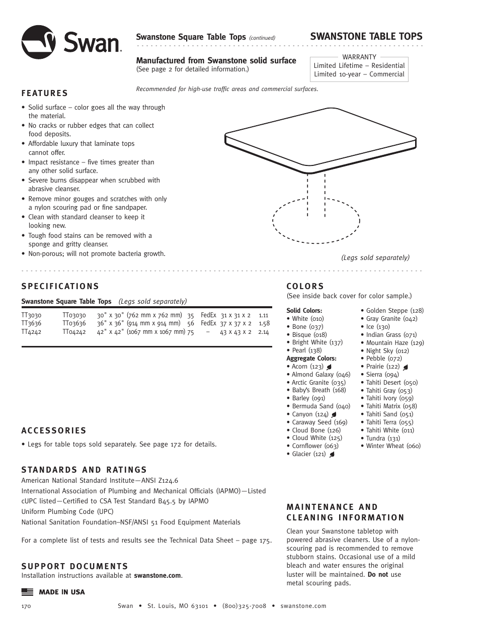 Swanstone TT-4242 - Specification User Manual | 1 page