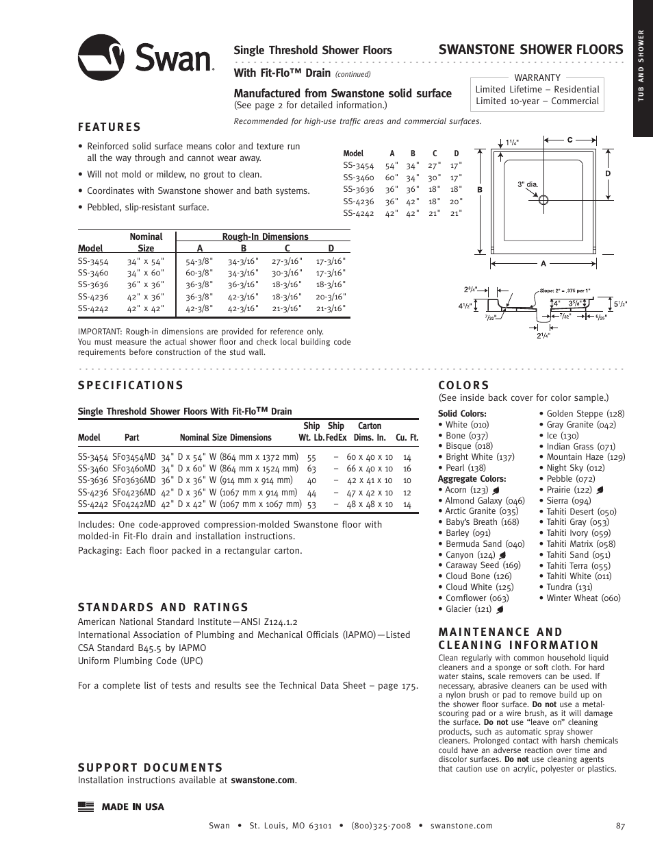 Swanstone SS-4242 - Specification User Manual | 1 page