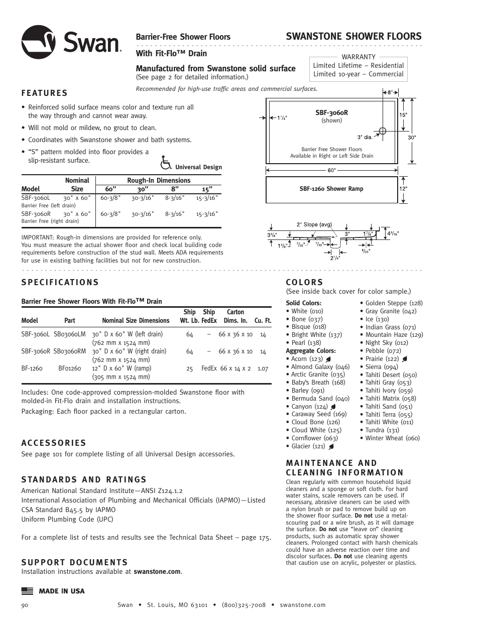 Swanstone SBF-3060L_R - Specification User Manual | 1 page