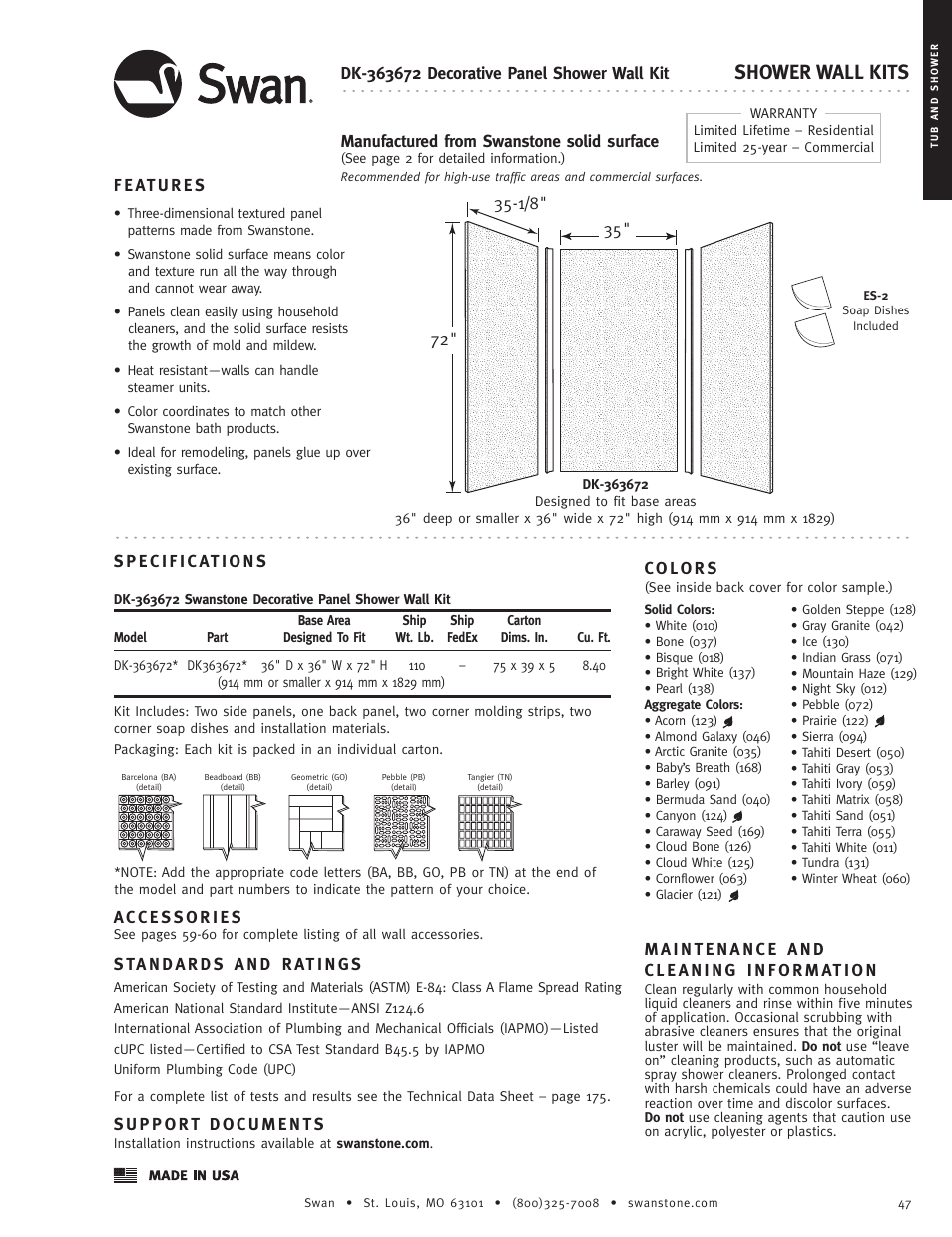 Swanstone DK-363672 - Specification User Manual | 1 page