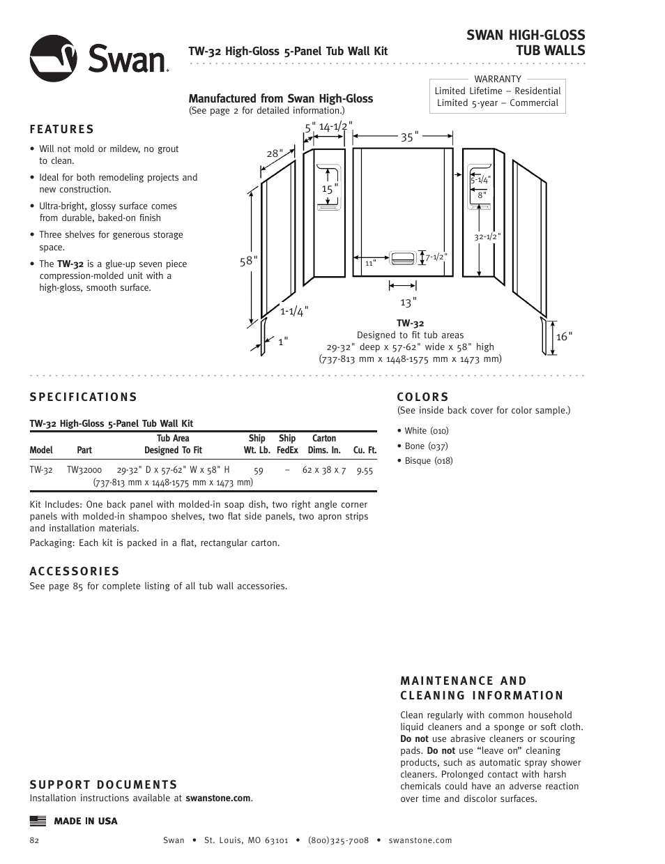 Swanstone TW-32 - Specification User Manual | 1 page